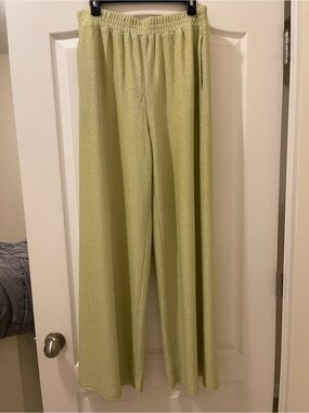 Bourbon & Belles Light Green Wide-Leg Sparkle Pants